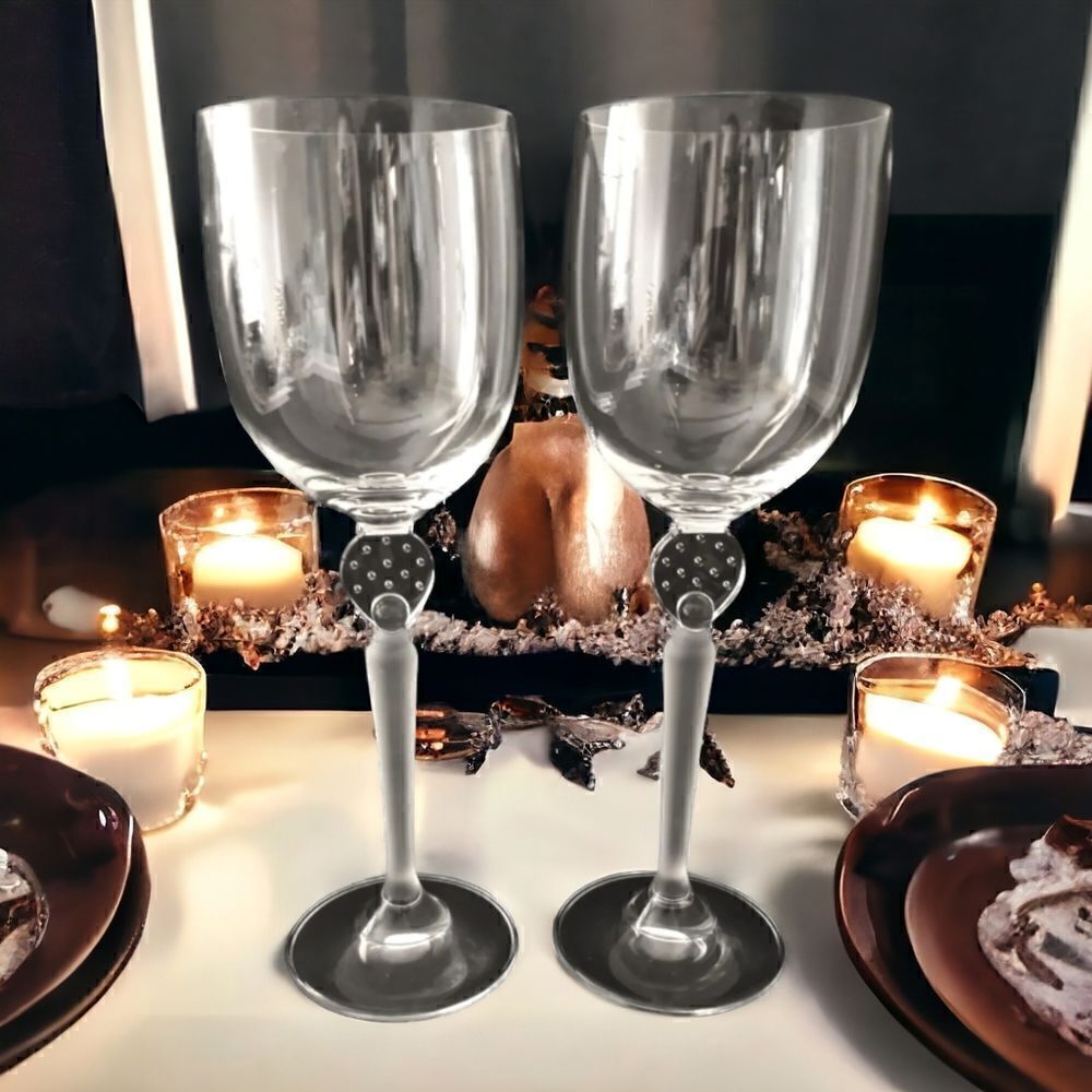 Mikasa MOONLIGHT FROST Wine Glass Goblet Crystal Long Frosted Stem 9.75" Bubbles